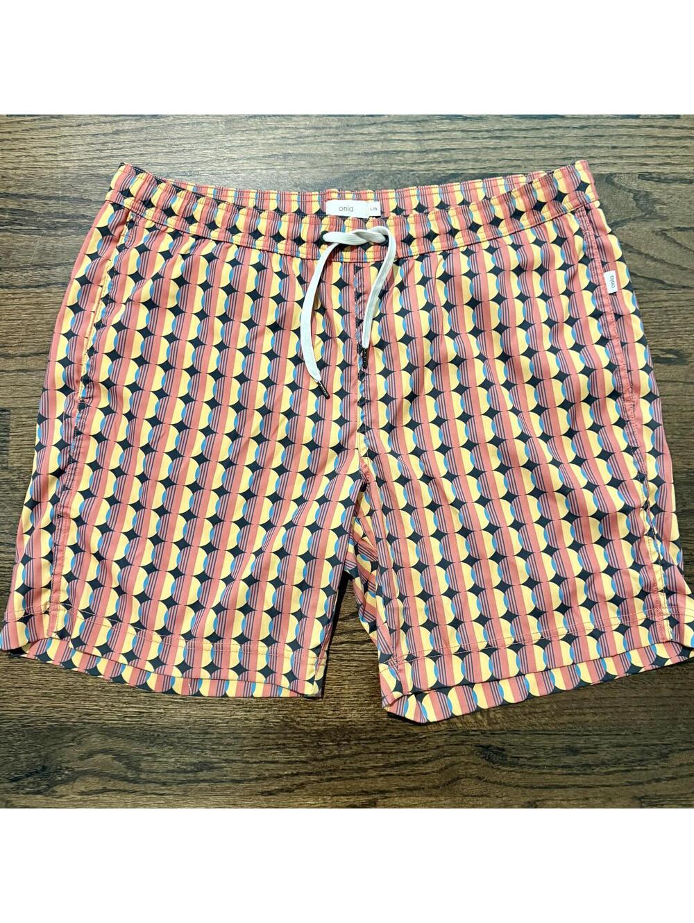 Onia Men's Geometric Yellow, Orange & Blue Swim Trunks Size Large